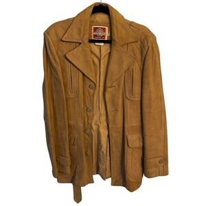 Vintage Pioneer Wear Tan Leather Jacket with Quilted Shoulders – Size 38